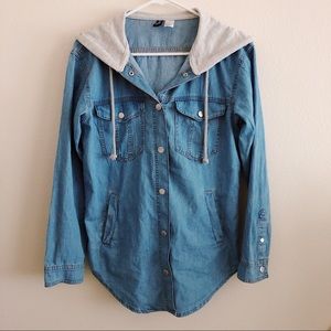 Chambray Button-Up w/Grey Hood